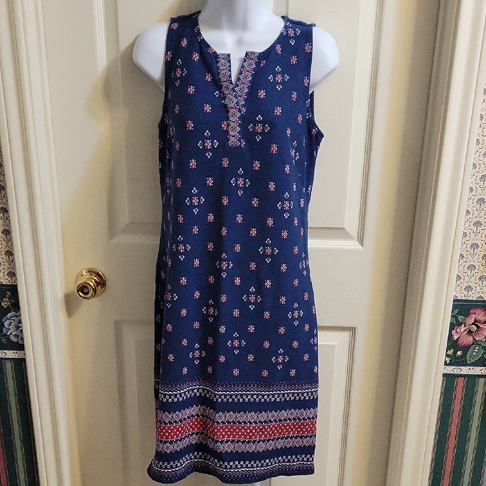 Talbots Navy and Red Floral Midi Dress